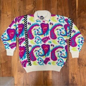 Vintage EIR Sports Sun Valley Wool hand knitted sweater colorful M